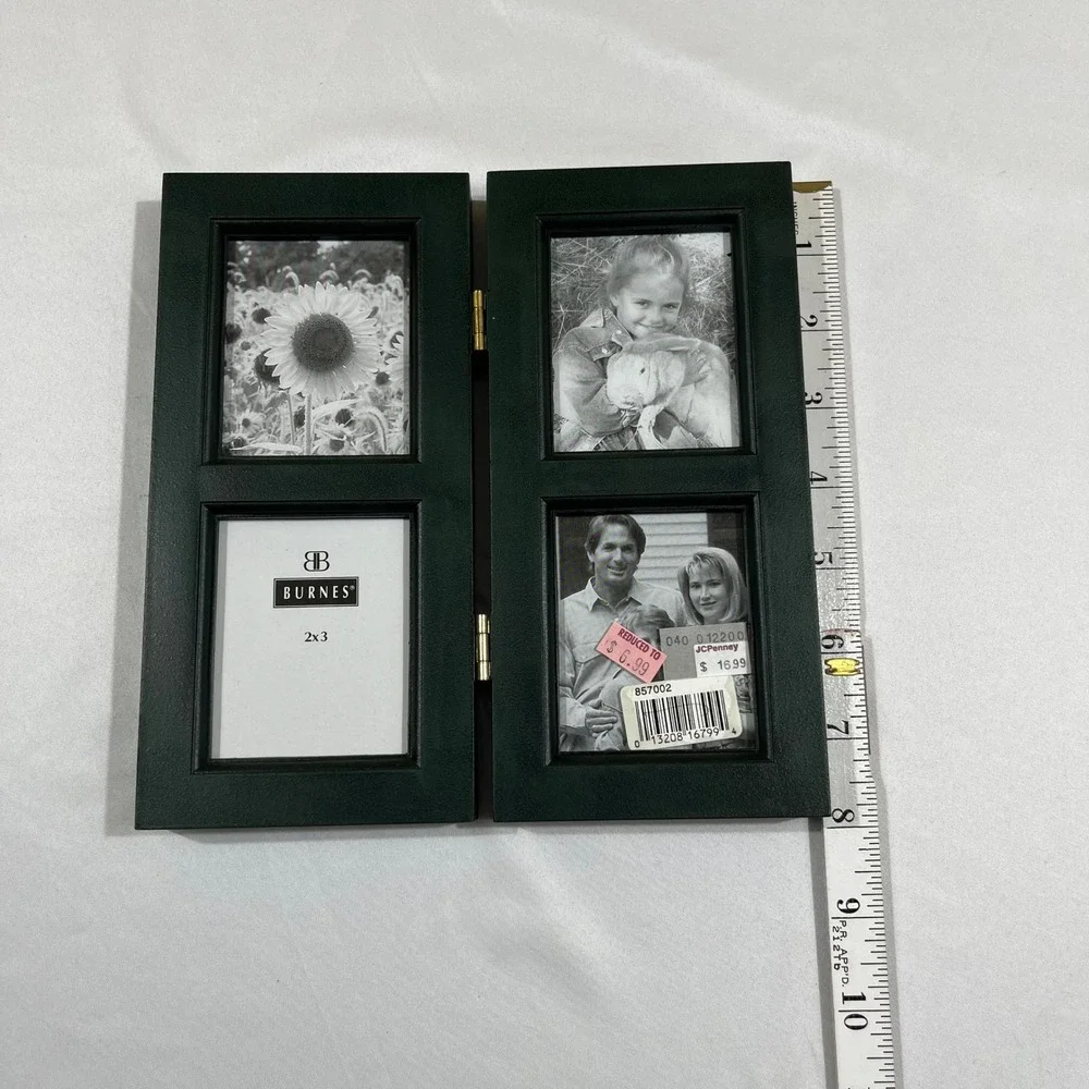 Burnes of Boston Picture Frame 2x3 Dark Green Hinged 4-Photo Wood Frame